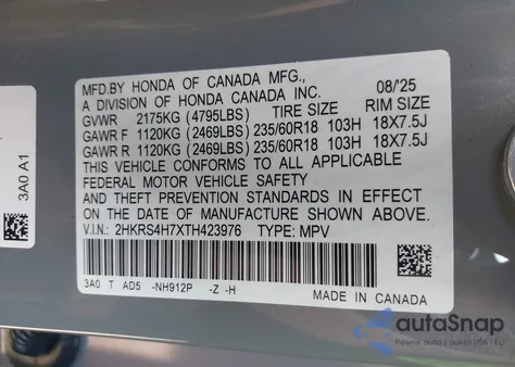 2026 Honda Cr-V Ex-L Awd z USA, uszkodzony, nr VIN 2HKRS4H7XTH423976